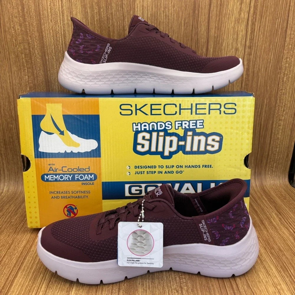 Skechers‎ GO WALK Flex Eva Women 8 Burgundy New Slip-ins Butterfly Sneakers NEW